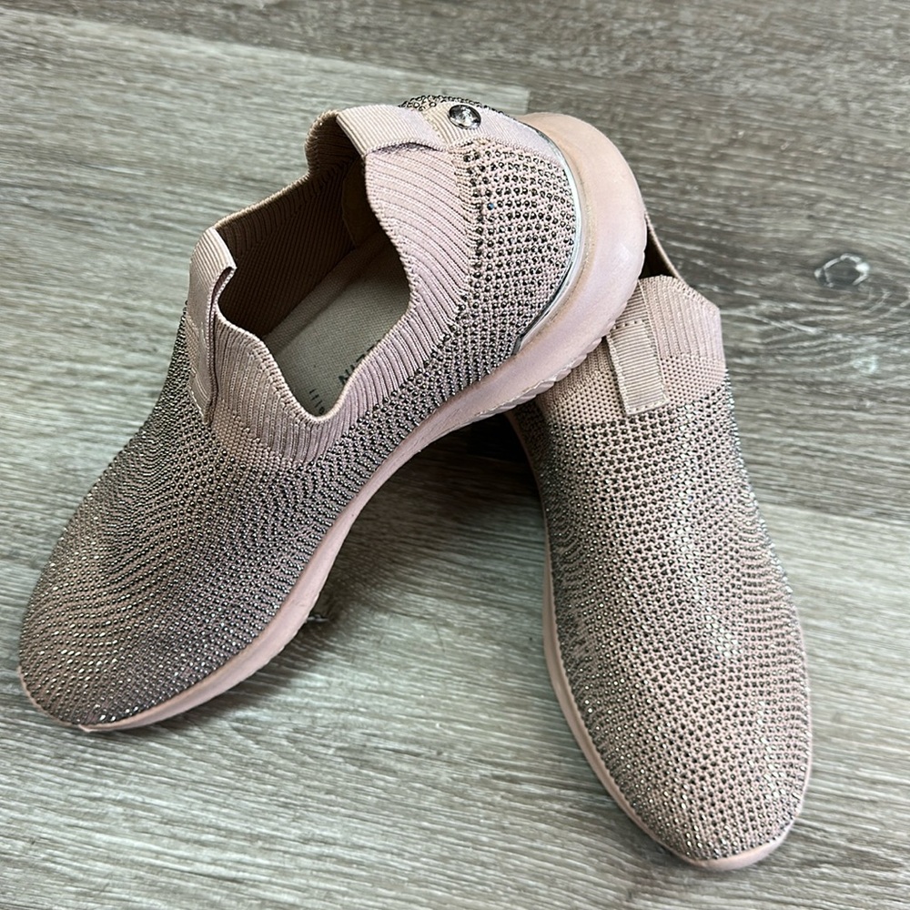 Anne Klein  slip on jeweled sneakers with silver embellishments